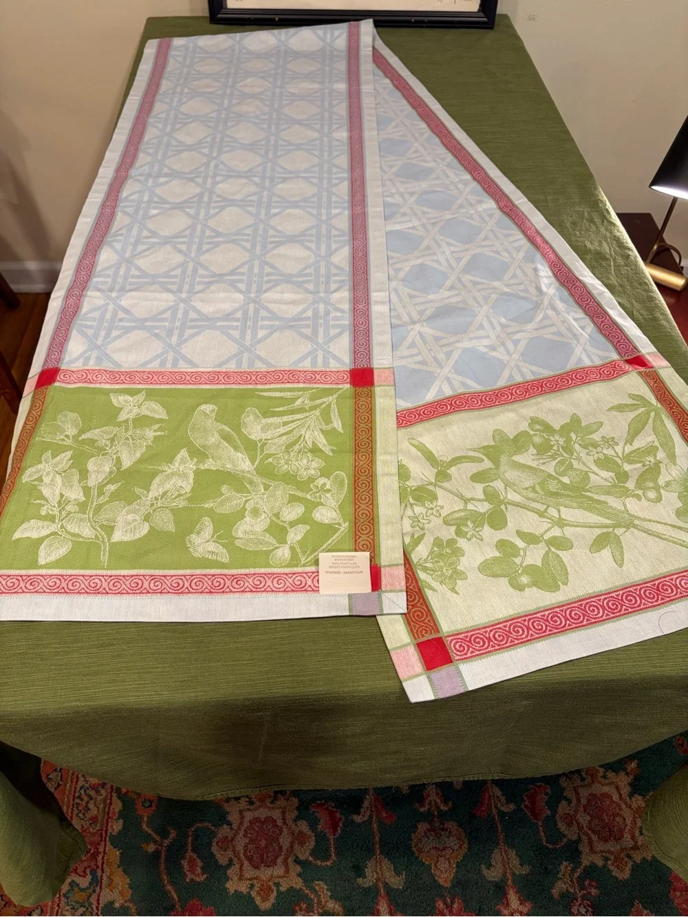 Williams Sonoma Floral & Geometric Table Runner - Green, Blue, Red 17x107